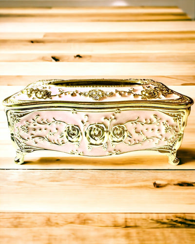 Elegante Scatola Rosa per Fazzoletti con Rose in Rilievo – Tocco di Lusso per Salotto, Hotel o Club