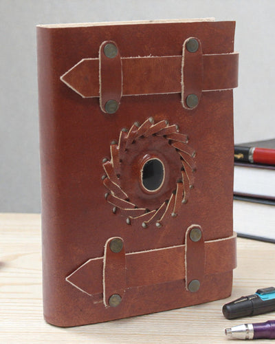 Taccuino in pelle Onice nero con cinturini – 15x10 cm