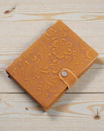 Taccuino in pelle con fiori goffrati – marrone (17,8 x 12,7 cm)