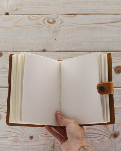 Taccuino in pelle con fiori goffrati – marrone (17,8 x 12,7 cm)