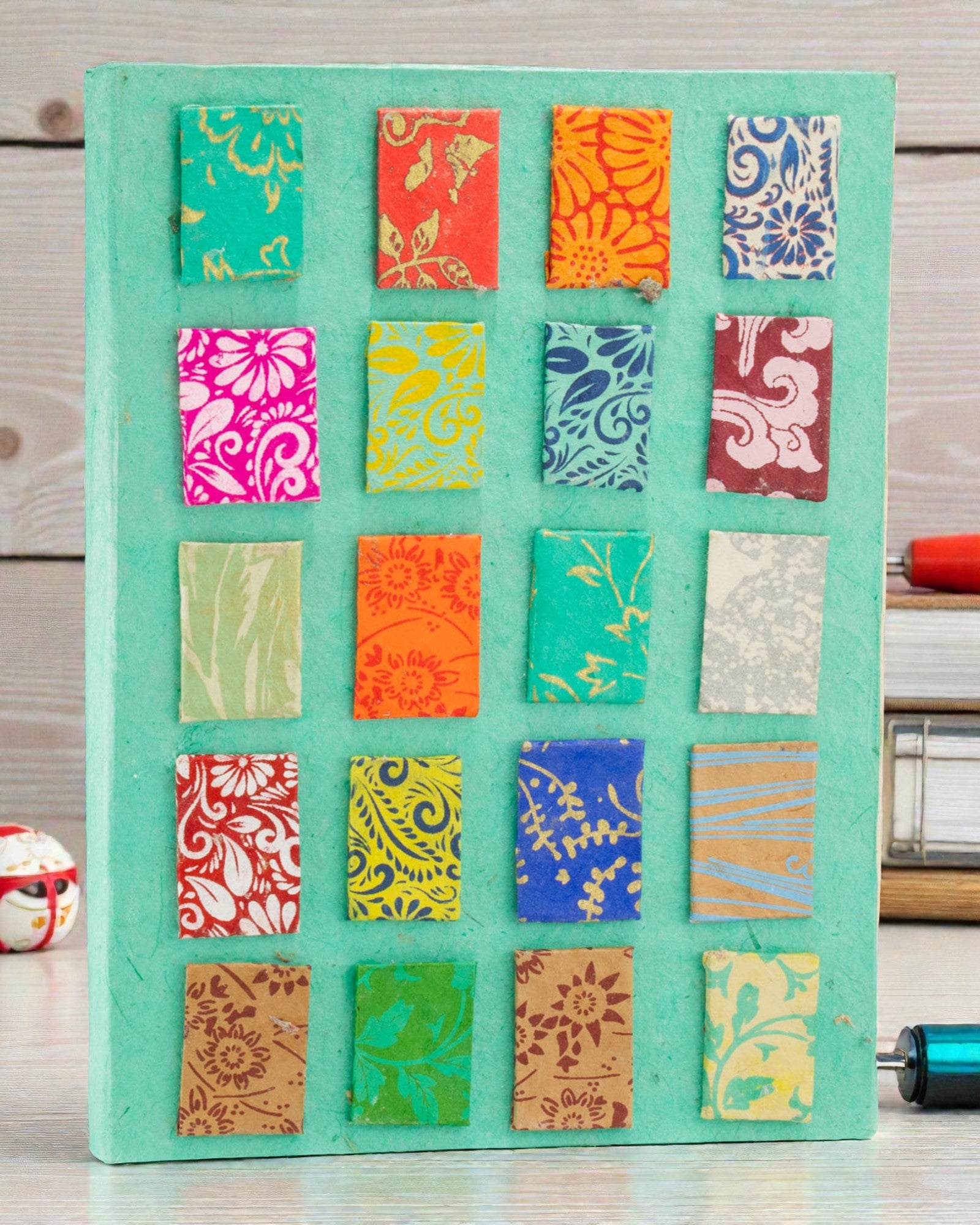 Notatnik in mini piastrelle Lokta – Grande (21x15cm) – 45 fogli – Include segnalibro – Verde acqua