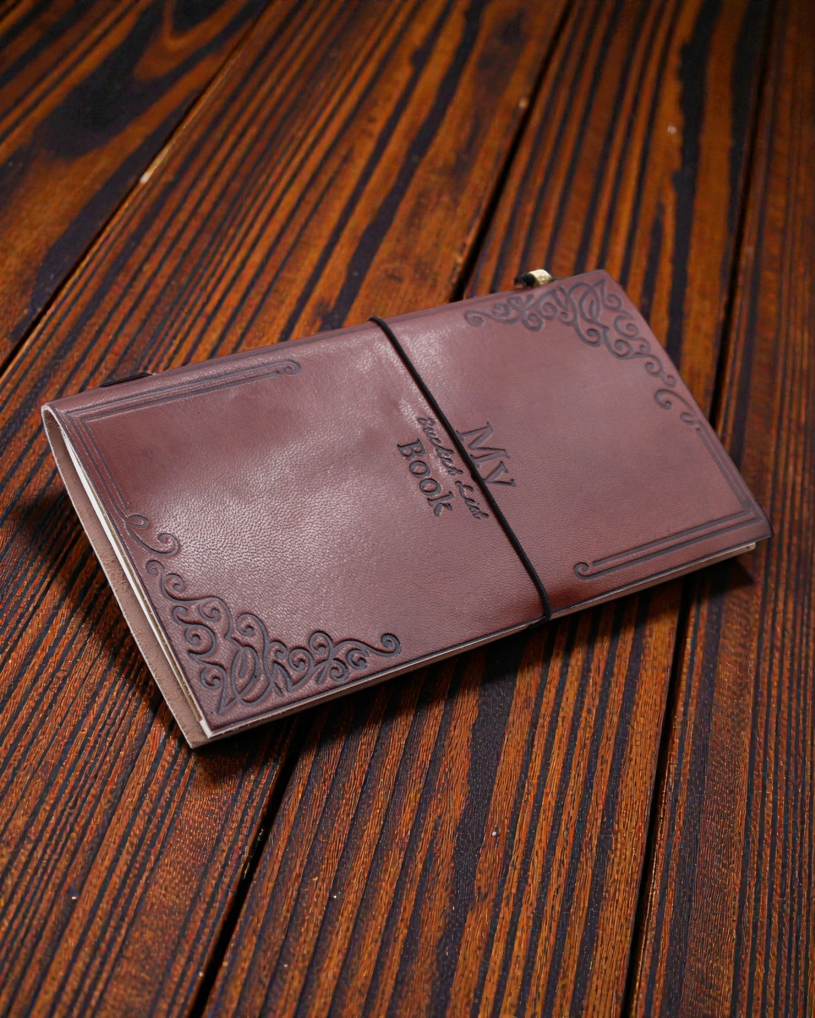 Il mio diario dei desideri – taccuino in pelle marrone fatto a mano 22 × 12 × 1,5 cm, 80 pagine