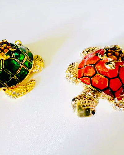 Szkatułka "Żółwiowa Rodzinka" - colore arancione, personalizzazione con incisione