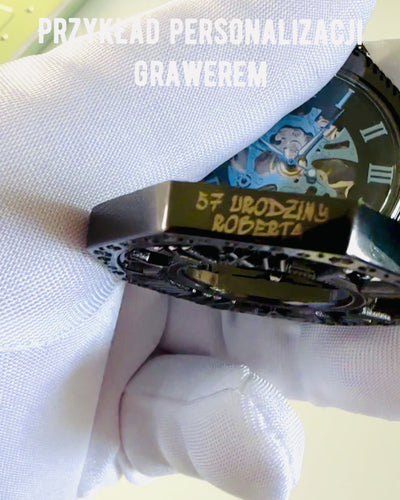 Orologio da Tasca Meccanico Ottagonale Classico Steampunk Nero, Incisione