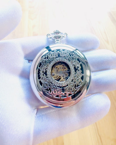 Orologio da tasca "Eterna Eleganza", regalo personalizzato, incisione. Colore argento
