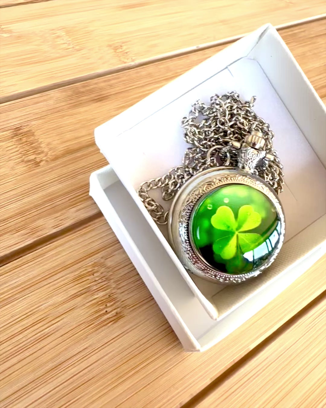 Orologio da tasca "CloverTime" con motivo di quadrifoglio, possibilità di personalizzazione con incisione per regalo