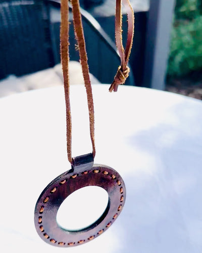 Lente d'ingrandimento indiana Artefatto, in pelle, fatto a mano - possibilità di personalizzazione con incisione