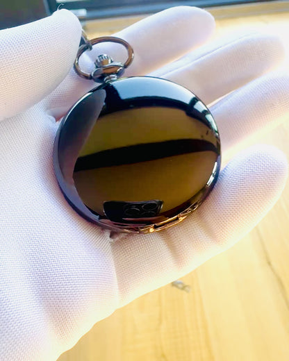 Orologio da Tasca Classico con Numeri Romani e Catena, al Quarzo, Lucentezza Nera - colore nero