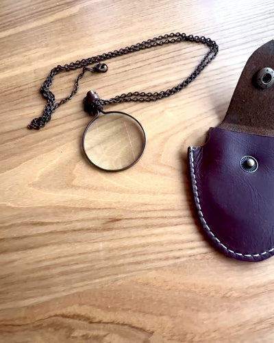 Vintage Look - Lente d'Ingrandimento in Vetro con Custodia in Pelle, possibilità di personalizzazione con incisione