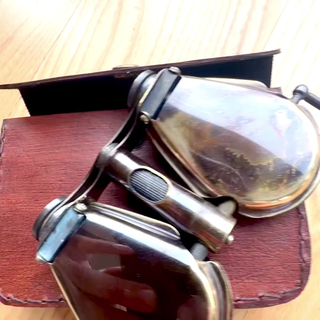 Binocolo retrò in ottone in custodia di pelle con possibilità di incisione