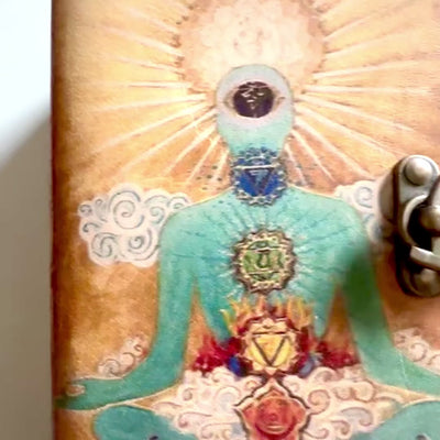 Taccuino in pelle Buddha e 7 chakra – Diario di consapevolezza 13 × 18 cm