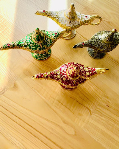 Lampada Magica di Aladino con Opzione di Incisione - Variante Verde Scuro, intrecciata con oro