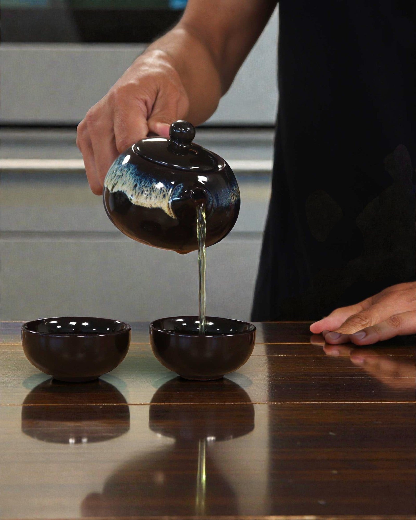 Smalto Nero – Piccolo set da tè con 2 tazze