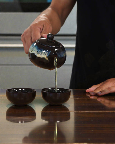 Smalto Nero – Piccolo set da tè con 2 tazze