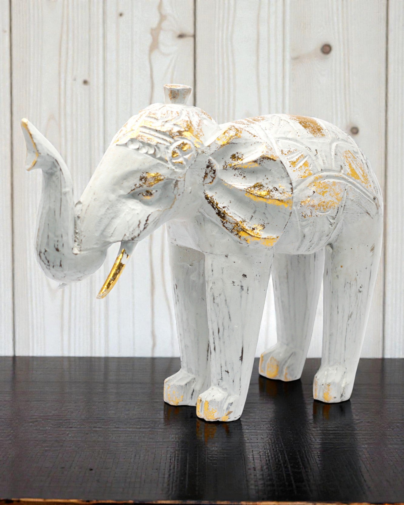 Scultura di Elefante 24 cm – Bianco e Oro