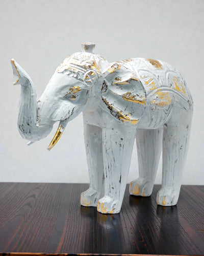 Scultura di Elefante 24 cm – Bianco e Oro
