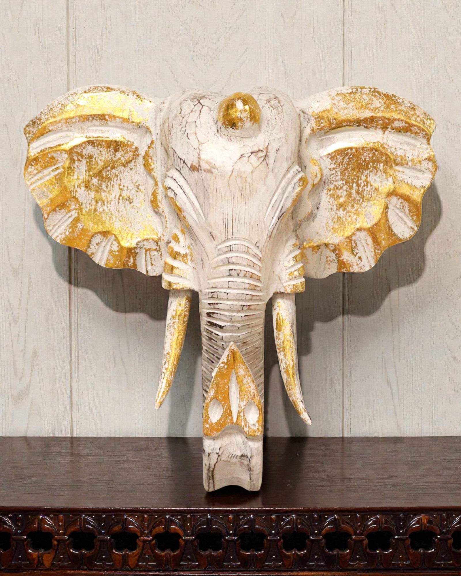 Grande Testa di Elefante 29x26 cm – Bianco e Oro