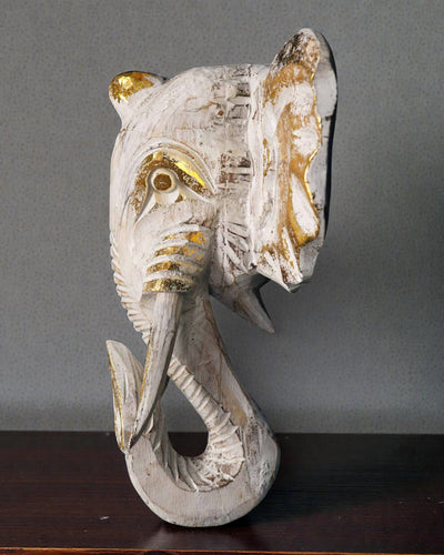 Grande Testa di Elefante 29x26 cm – Bianco e Oro
