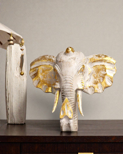 Grande Testa di Elefante 29x26 cm – Bianco e Oro