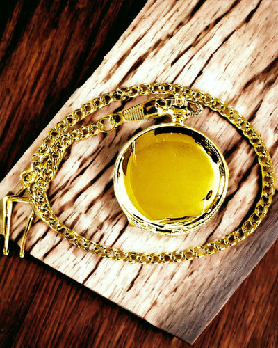 Orologio da Tasca Meccanico Classico con Doppio Coperchio, Manuale, Colore Oro, con Incisione